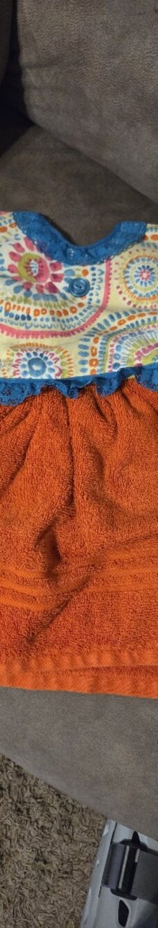 Bright Orange Kitchen Towel with Colorful Floral Top